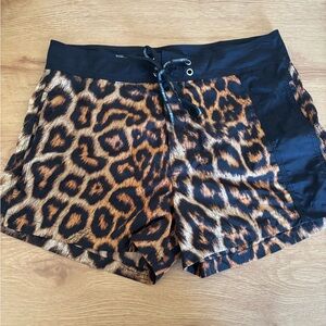 Just Cavalli Leopard Print Athletic Shorts with Navy Contrast